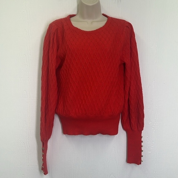 Lilly Pulitzer - Jacquetta Gold Button Sleeves Scalloped Neck Sweater Size Small - Picture 3 of 13